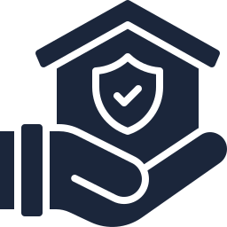 Hand holding house with shield and checkmark